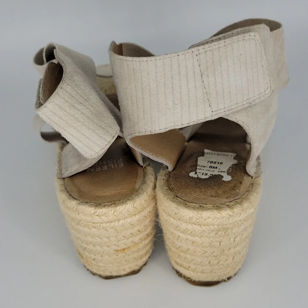Eileen Fisher Willow Leather Espadrille Wedge Sandal Bone 8